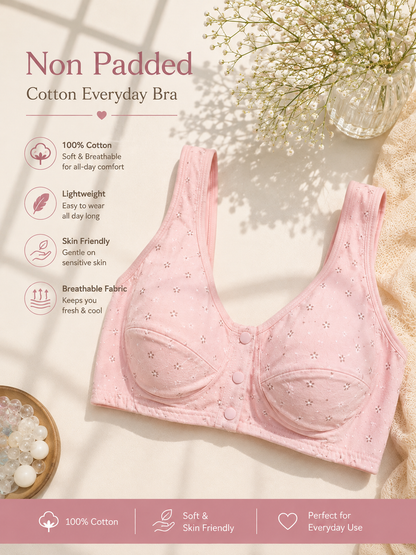 Soft Cotton Front Button Printed Bra