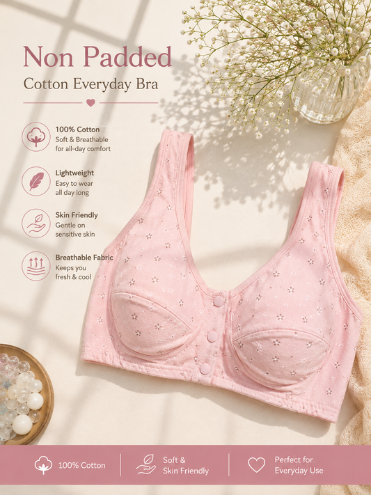 Soft Cotton Front Button Printed Bra