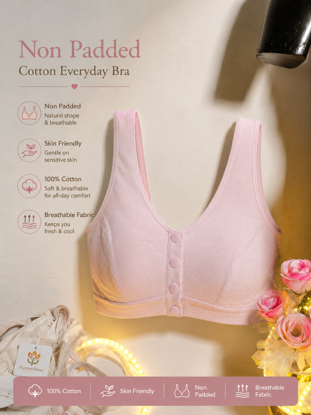Soft Cotton Front Button Bra