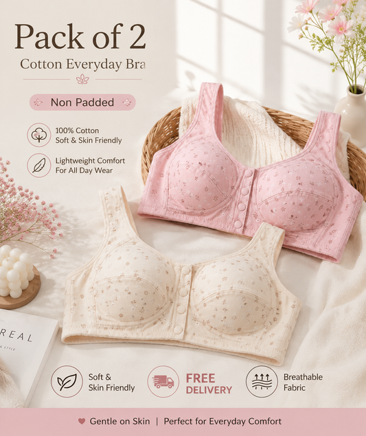 Pack of 2 - Soft Cotton Front Button Bra