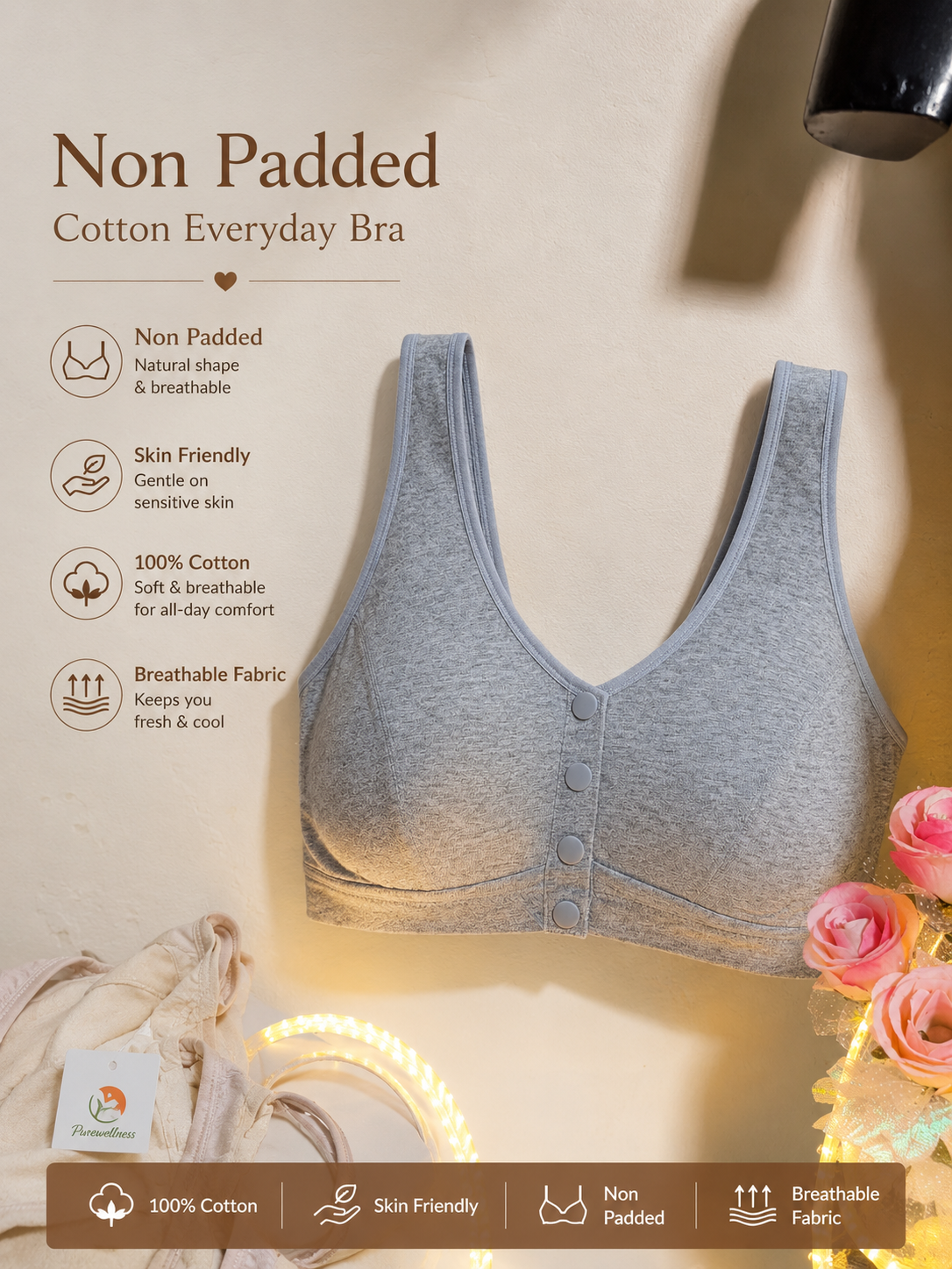 Soft Cotton Front Button Bra