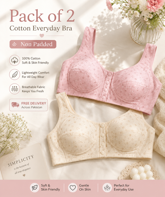 Pack of 2 - Soft Cotton Front Button Bra